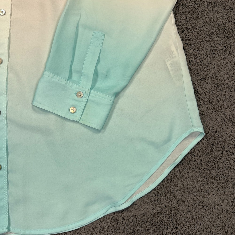 Chicos Shirt Women 3XL White Blue Ombre Coastal Sheer MOP Button Vacation Resort - Picture 5 of 16